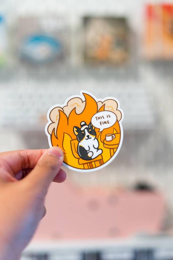 "This Is Fine" Corgi Vinyl Sticker