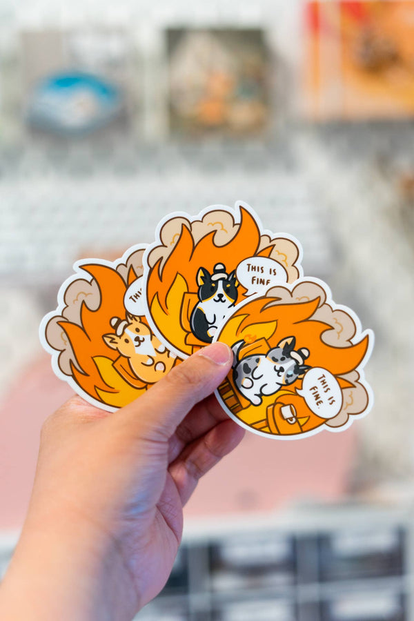 "This Is Fine" Corgi Vinyl Sticker