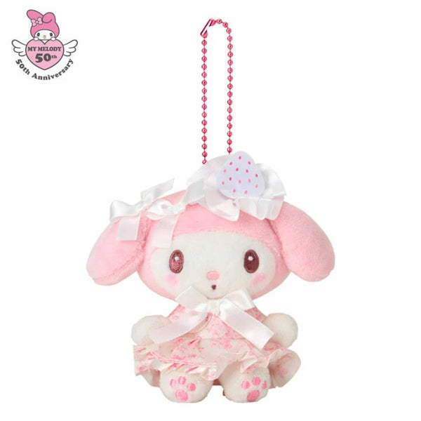 Sanrio My Melody 50th Anniversary White Strawberry Mascot Plush Keychain