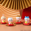 Full set of Chiikawa Taiwan Exclusive Fortune figures featuring Usagi, Chiikawa, and Hachiware on red cushions with fan background.