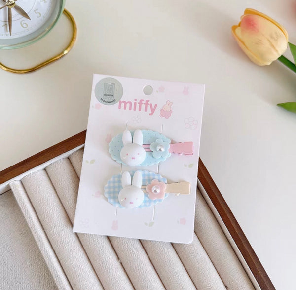 Miffy Floral No-Crease Bang Clips – 2-Piece Pastel Blue Set