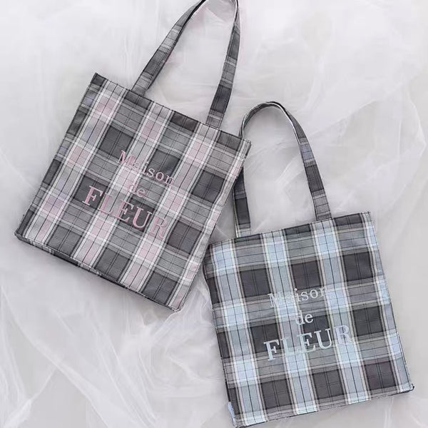 Maison de FLEUR Embroidered Checkered Square Tote Bag