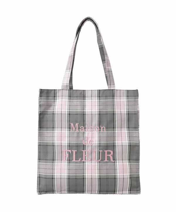 Maison de FLEUR Embroidered Checkered Square Tote Bag