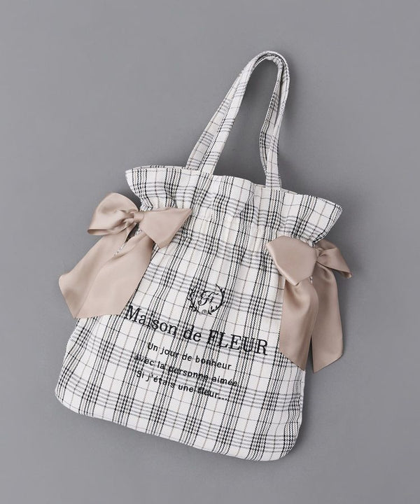 Maison de FLEUR Checker Double Ribbon Tote Bag