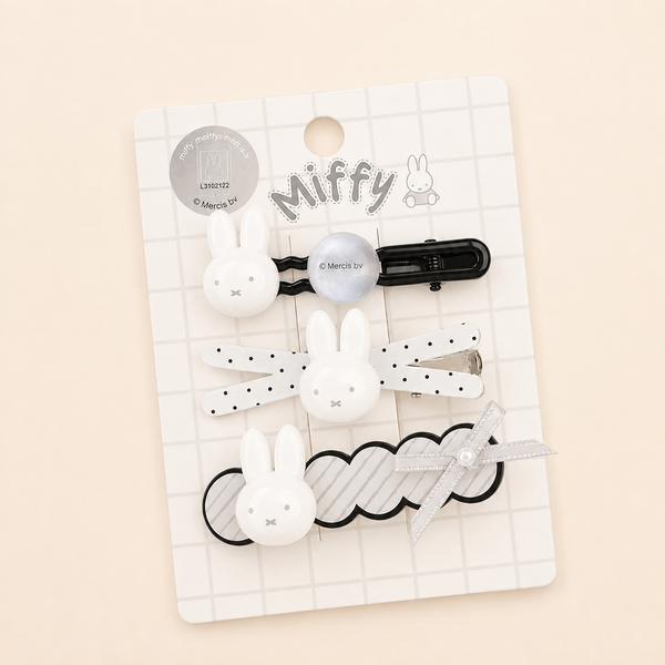 Miffy Hair Clip Set 3-Piece Monochrome Bunny Clips