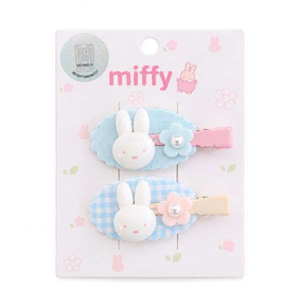Miffy Floral No-Crease Bang Clips – 2-Piece Pastel Blue Set