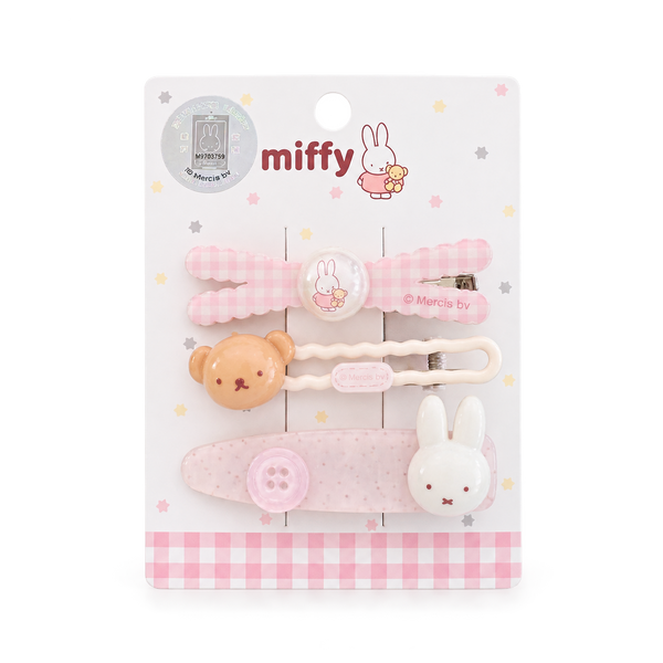Miffy Hair Clip Set 3-Piece Gingham Pink Collection