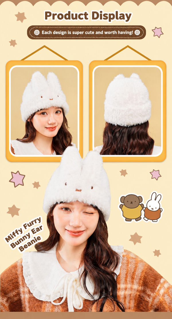 Miffy Furry Bunny Ear Beanie