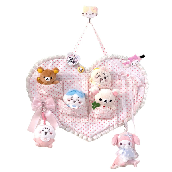 Polka Dot Heart-Shaped Hanging Plushie Organizer