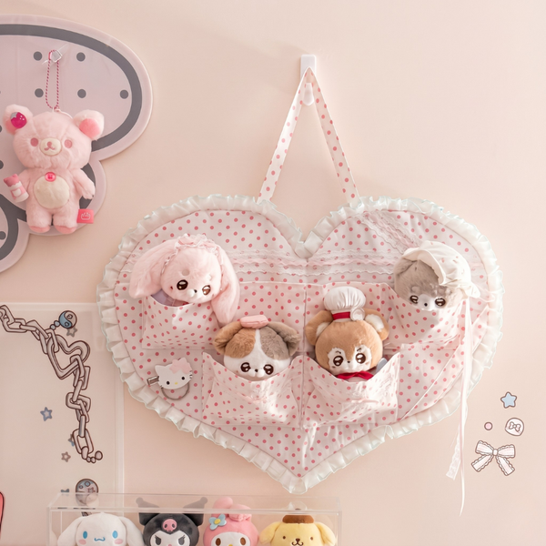 Polka Dot Heart-Shaped Hanging Plushie Organizer
